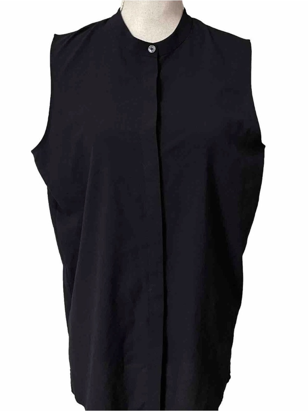 Tory Burch Navy Blouse Sleeveless Shirt Womens Hidden Button Front Size 10